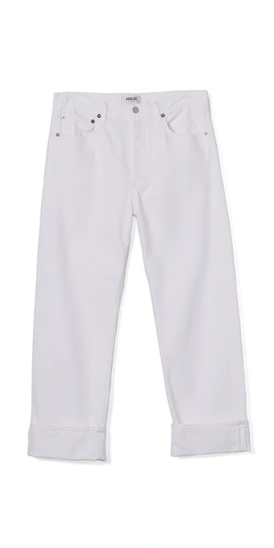 Agolde Fran High Rise Wide Leg Low Slung Cuffed Jeans In Milkshake In Animal Print