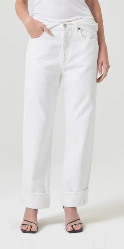 Agolde Fran High Rise Wide Leg Low Slung Cuffed Jeans In Milkshake In Animal Print