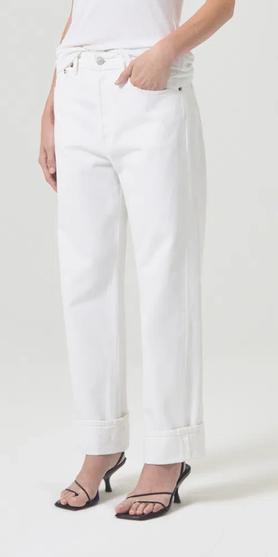 Agolde Fran High Rise Wide Leg Low Slung Cuffed Jeans In Milkshake In Animal Print