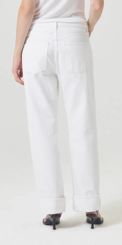 Agolde Fran High Rise Wide Leg Low Slung Cuffed Jeans In Milkshake In Animal Print