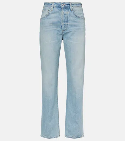 Citizen Of Humanity Blue High-rise Straight Jeans In Sunbleach