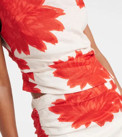 花卉垂褶亚麻上衣