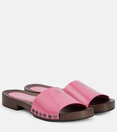 Miu Miu Leather Sandals With Wooden Clog In Multi