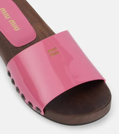 Miu Miu Leather Sandals With Wooden Clog In Multi