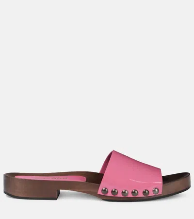 Miu Miu Leather Sandals With Wooden Clog In Multi