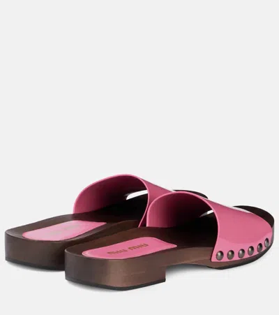 Miu Miu Leather Sandals With Wooden Clog In Multi