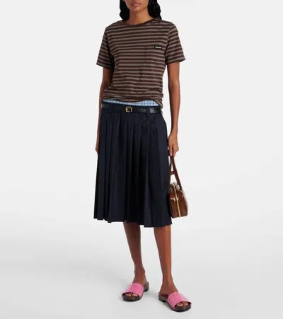 Miu Miu Leather Sandals With Wooden Clog In Multi