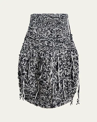 Khaite Hand-knitted Barrel-shaped Midi Skirt With Streamer Fringe In Glaze  Midnight Nav