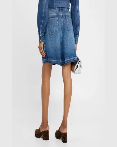 Ganni Blue Shorts With Belt Loops And One Front Patch Pocket In Mid Blue Vintage