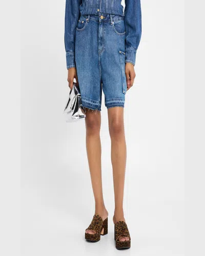 Ganni Blue Shorts With Belt Loops And One Front Patch Pocket In Mid Blue Vintage