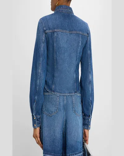 Ganni Long-sleeve Denim Corset Shirt In Mid Blue Vintage