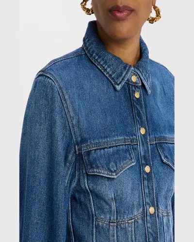 Ganni Long-sleeve Denim Corset Shirt In Mid Blue Vintage