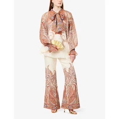 Zimmermann Rhiannon Flared Linen Pants In Multi
