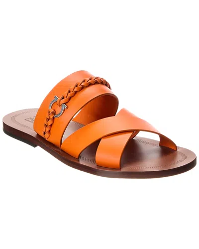 Ferragamo Giotto Leather Sandal In Orange