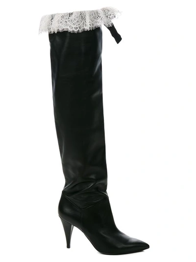 Philosophy Di Lorenzo Serafini Lace And Velvet-trimmed Leather Knee Boots In Black