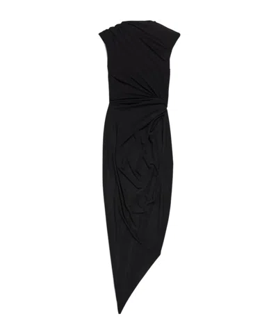 Balenciaga Draped Sleeveless Asymmetric Midi Dress In Black