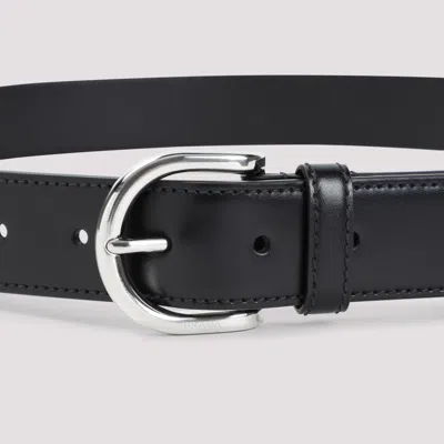 Prada Adjustable Leather Belt With Round Silver Buckle In Black