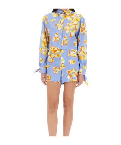 Moschino Jeans Cropped Shirt Beach Umbrellas In Baby Blue