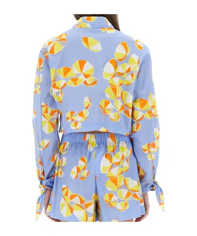 Moschino Jeans Cropped Shirt Beach Umbrellas In Baby Blue