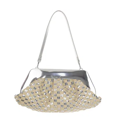 Themoirè Rectangular Woven Top Handle Shoulder Bag In Silver