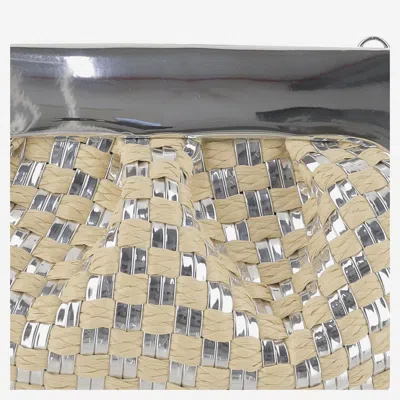 Themoirè Rectangular Woven Top Handle Shoulder Bag In Silver