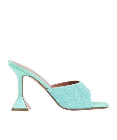 Amina Muaddi Satin Open-toe Sandals With Crystal Embellishments In Blue