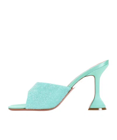 Amina Muaddi Satin Open-toe Sandals With Crystal Embellishments In Blue