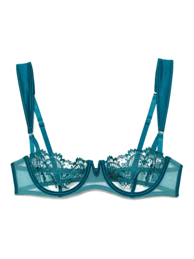 Kiki De Montparnasse Juliette Satin-trimmed Embroidered Tulle Soft-cup Underwired Balconette Bra In Blue