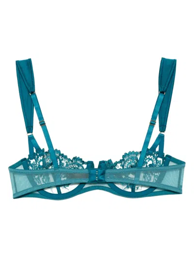 Kiki De Montparnasse Juliette Satin-trimmed Embroidered Tulle Soft-cup Underwired Balconette Bra In Blue