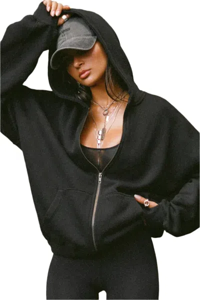 Joah Brown Oversized Zip Hoodie In Black