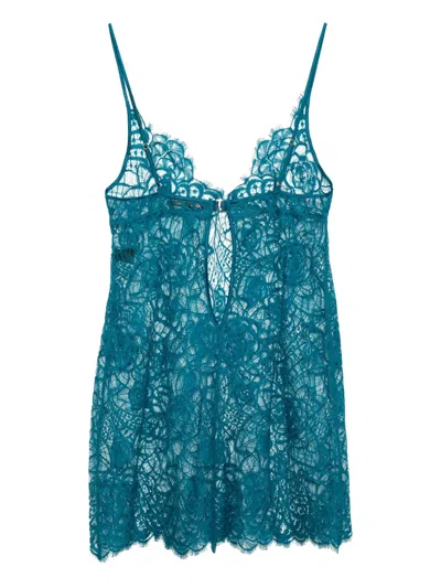 Kiki De Montparnasse Coquette Stretch Silk-trimmed Cotton-blend Lace Chemise In Blue