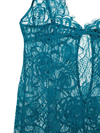 Kiki De Montparnasse Coquette Stretch Silk-trimmed Cotton-blend Lace Chemise In Blue