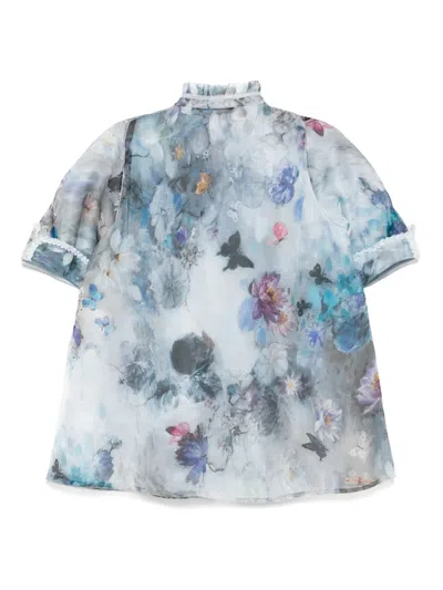 Shiatzy Chen Mandarin-collar Printed Shirt In Grey