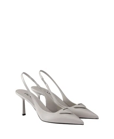 Prada Modellerie Pointed Toe Slingback Pump In Granite Grey