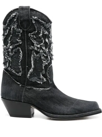 Vic Matie Denim 155 Texan Ankle Boots In Black Denim In Black