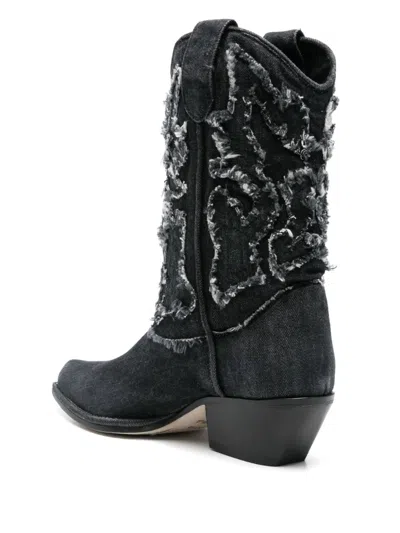 Vic Matie Denim 155 Texan Ankle Boots In Black Denim In Black