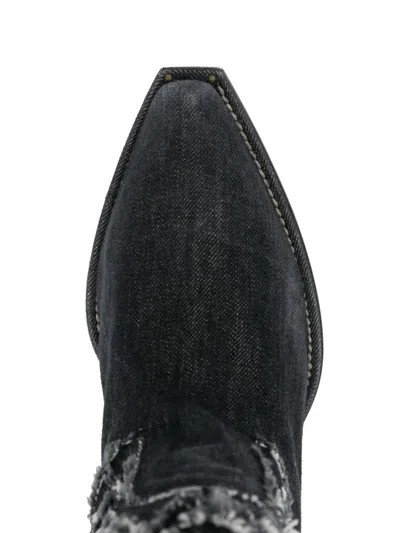 Vic Matie Denim 155 Texan Ankle Boots In Black Denim In Black