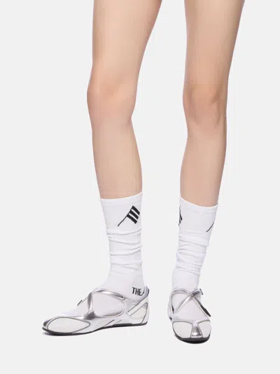 Attico Cross Strap Mesh Ballet Flats Round Toe In Silver