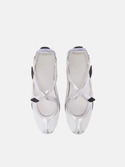 Attico Cross Strap Mesh Ballet Flats Round Toe In Silver