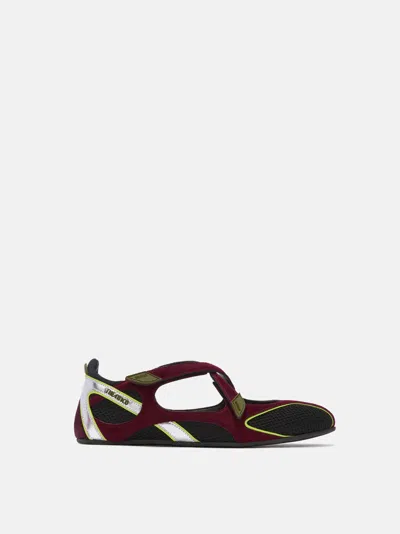 Attico Nomad Bordeaux Ballet Shoes With Criss-crossed Straps And Mesh Panels In Tech Fabric And Suede Woman In Burgundy