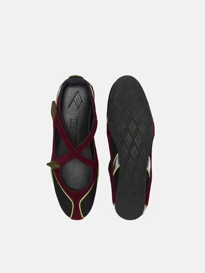 Attico Nomad Bordeaux Ballet Shoes With Criss-crossed Straps And Mesh Panels In Tech Fabric And Suede Woman In Burgundy
