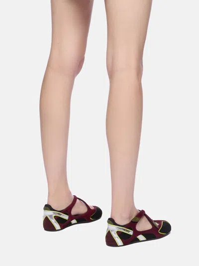 Attico Nomad Bordeaux Ballet Shoes With Criss-crossed Straps And Mesh Panels In Tech Fabric And Suede Woman In Burgundy