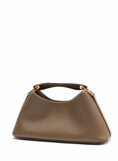 Elleme Mini Boomerang Leather Rock/white Stitches In Brown
