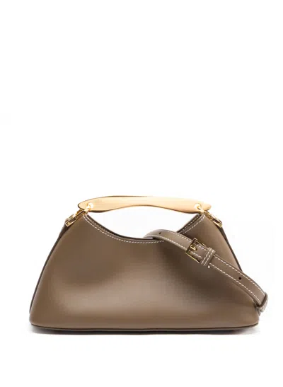 Elleme Mini Boomerang Leather Rock/white Stitches In Brown