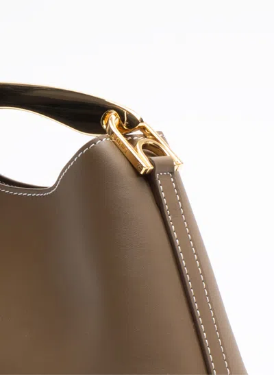 Elleme Mini Boomerang Leather Rock/white Stitches In Brown