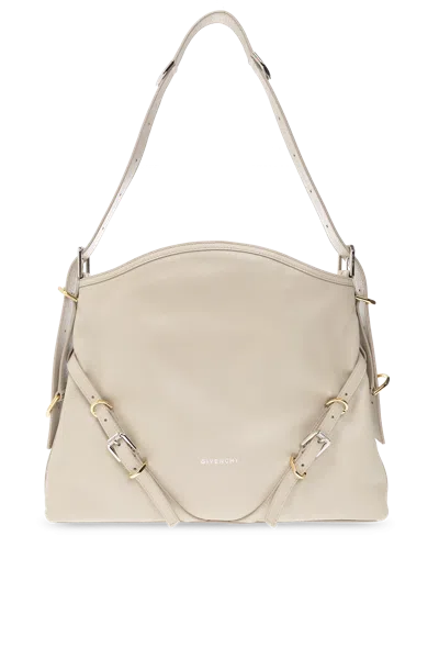 Givenchy Logo Detailed Zipped Shoulder Bag In Cream