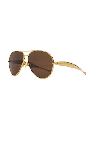 Bottega Veneta Sunglasses In Gold & Brown