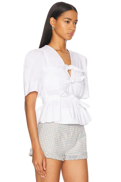 Ganni Tie-front Organic Cotton-poplin Peplum Blouse In White