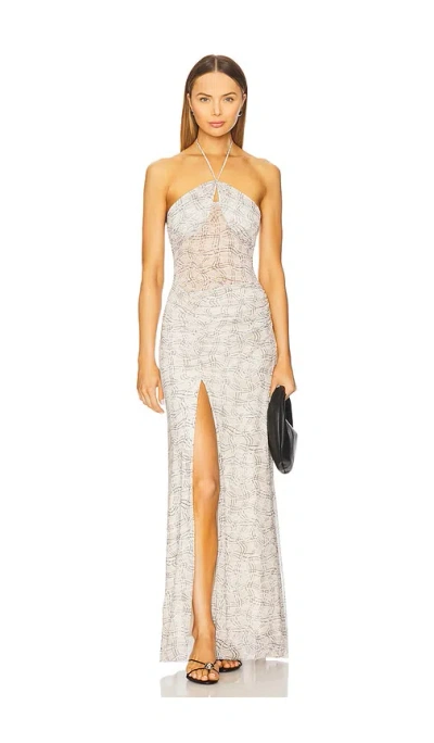 Afrm Britta Printed Mesh Halter Maxi Dress In Lace Plaid | ModeSens