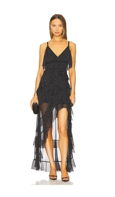 Alice And Olivia Laverne Ruffled Polka-dot Georgette Maxi Dress In Black